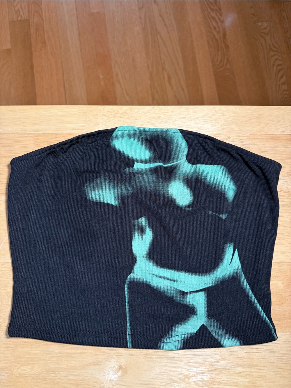 Dolls Kill Black Tube Crop Top with Teal Graphic